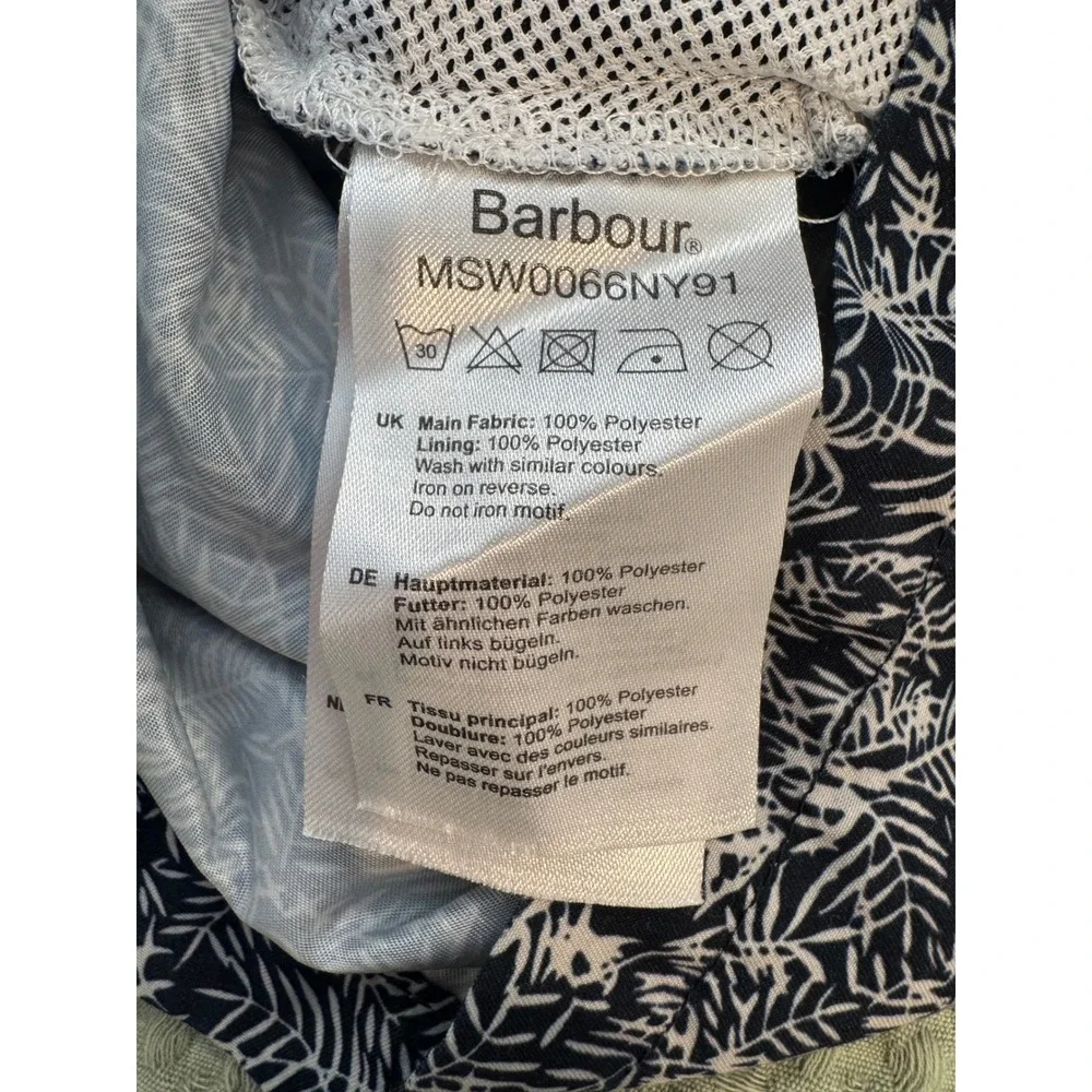 Barbour Mens Swim Shorts Navy White Botanical Leaf Print Mesh Lined Size Medium